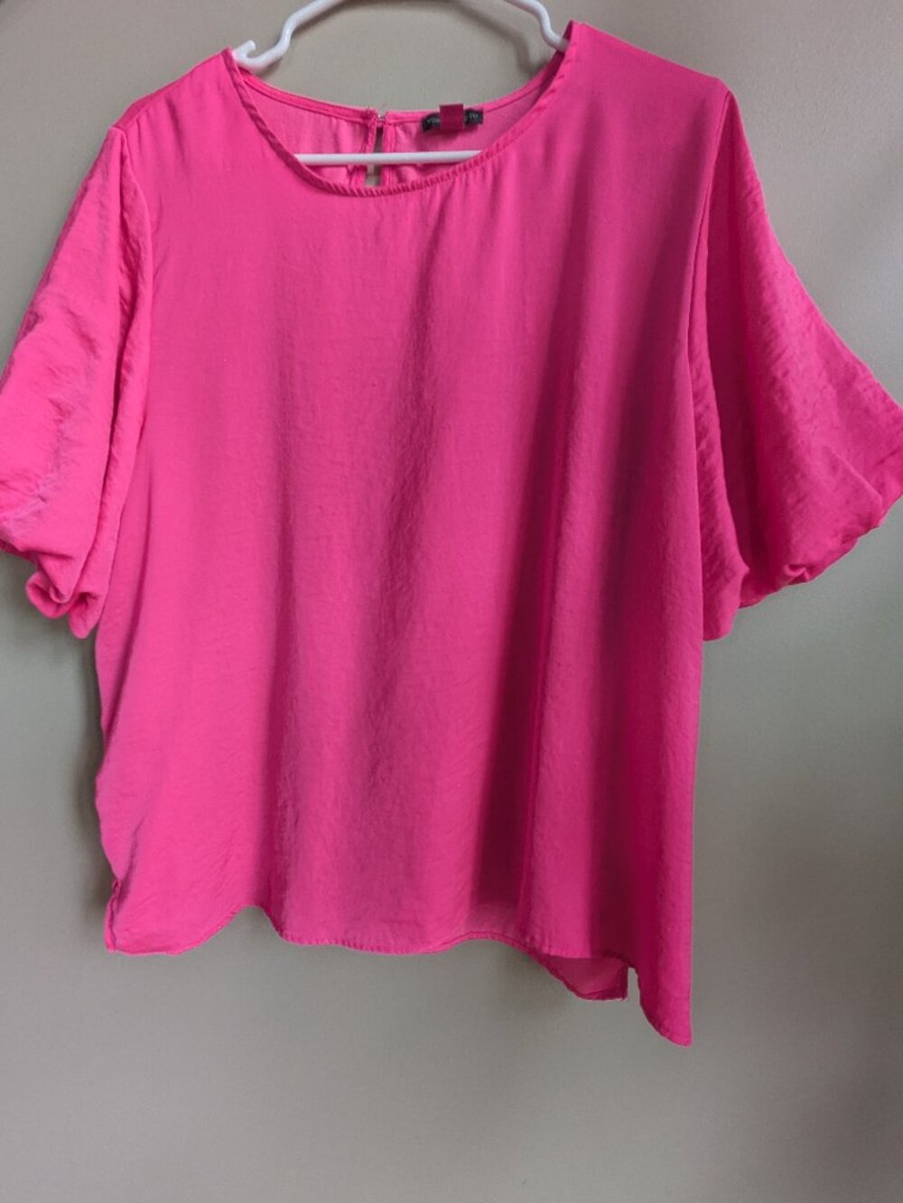 vince camuto pink short balloon sleeve blouse back button sz xxl polyester #732
